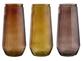 Vaas glas ribbel H 30 cm bruin / amber / roestbruin
