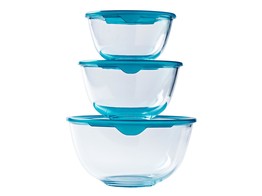 Set van 3 bowl glas met kunststof deksel   0.5 L   1 L   2 L  